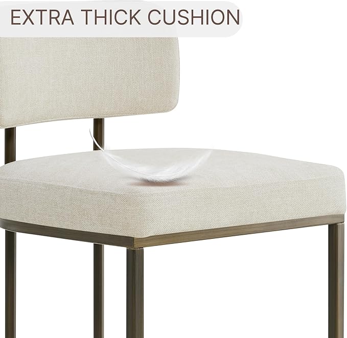 26" H Counter Height Bar Stools Set of 2, Modern Linen Fabric Upholstered Barstools with Backrest for Kitchen Island, Gold Metal Frames, Linen