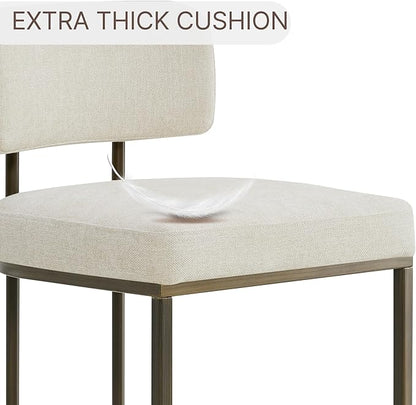 26" H Counter Height Bar Stools Set of 4, Modern Linen Fabric Upholstered Barstools with Backrest for Kitchen Island, Gold Metal Frames, Linen