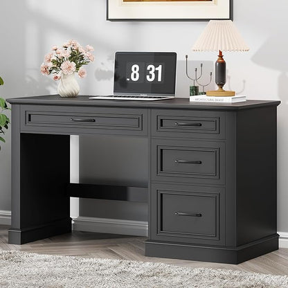 Farmhouse 47" Executive Desk, Computer Desk with Drawers and File Drawer, Workstation Computer Desk with Charging Station for Home Office, Study,Pure Black.