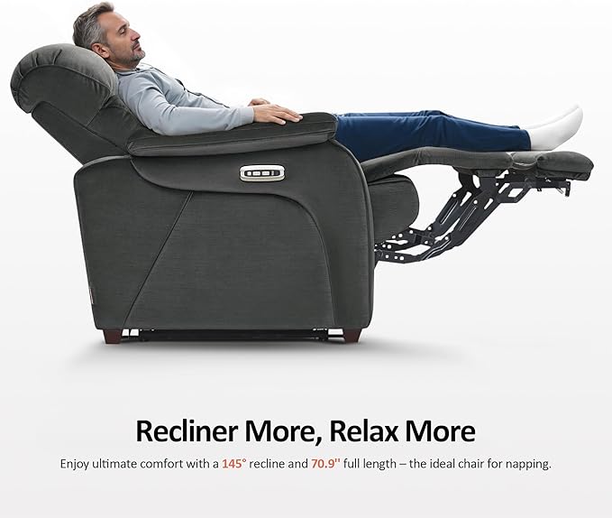 MCombo Power Zero Wall Hugger Recliner Chair for Small Space RV Living Room, Power Recliner with Adjustable Headrest, USB & USB-C Charging Ports, Fabric ST257 (Dark Grey)