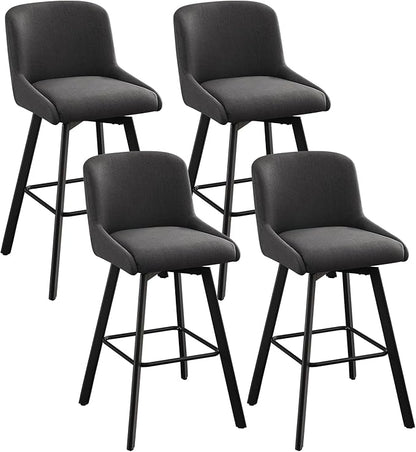 Swivel Counter Height Bar Stools Set of 4, 30''H Upholstered Barstools with Backs, Modern Bar Stool Chairs for Kitchen Island, Metal Legs, Fabric, Black Grey Stools Counter Chair