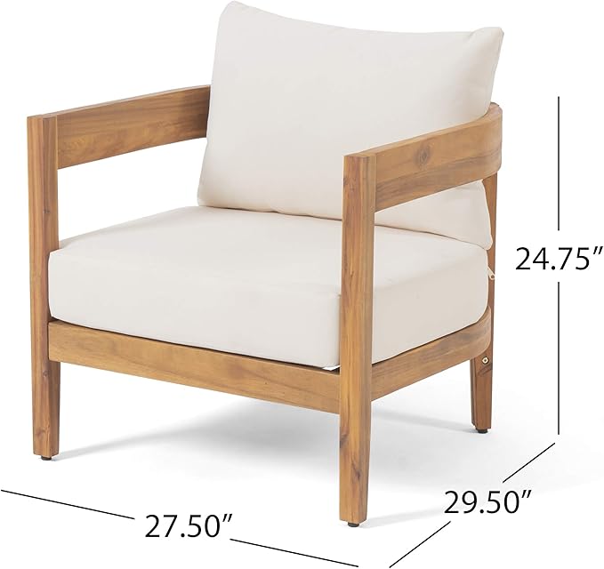Christopher Knight Home 312395 Alfy Outdoor Club Chair with Cushions (Set of 2), Teak Finish, Beige