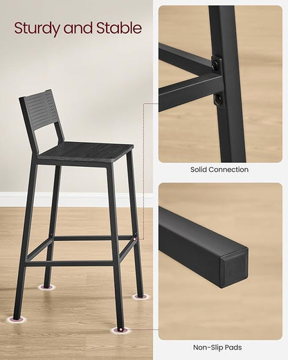 VASAGLE Bar Stool Set of 2, Bar Chairs for Kitchen, Dining Room, Industrial, Charcoal Gray and Black ULBC070B22