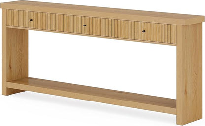 Tribesigns 70.9 inch Extra Long Entryway Table with 3 Drawers, Sofa Console Table with Open Storage Shelves, Oak Color Furniture, Wooden Couch Foyer Tables for Living Room Hallway Entrance