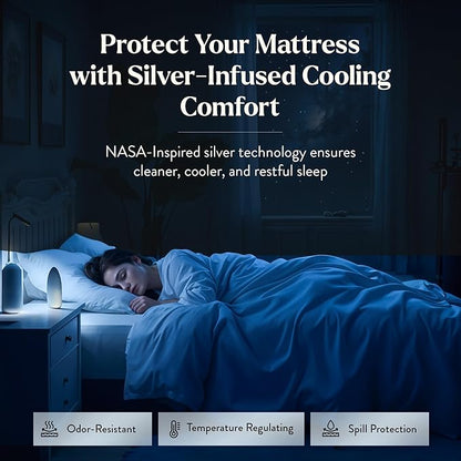 Miracle Made Mattress Protector – Silver-Infused Cotton Fabric – Water-Resistant, Thermoregulating Cover for Sensitive Skin – Compatible with 3-Temperature Zone Comforter, Twin, White