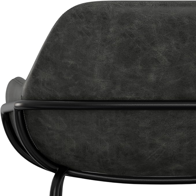SIMPLIHOME Mira Bar Stools (Set of 2) - 30 inch Seat Height Upholstered Metal Bar Chairs in Distressed Slate Grey Vegan Faux Leather, Contemporary Seating with Curved Cushioned Seat and Armrests