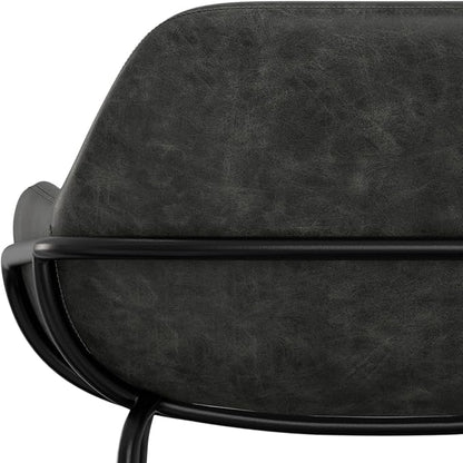 SIMPLIHOME Mira Bar Stools (Set of 2) - 30 inch Seat Height Upholstered Metal Bar Chairs in Distressed Slate Grey Vegan Faux Leather, Contemporary Seating with Curved Cushioned Seat and Armrests