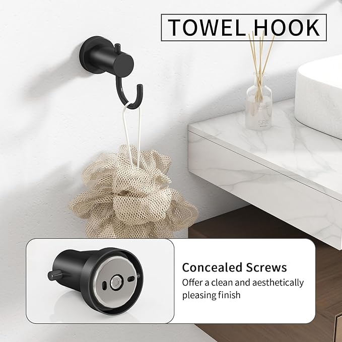 4-Pieces Bathroom Hardware Set Black, Stainless Steel 16 Inch Towel Bar Set, Towel Racks for Bathroom Wall Mounted