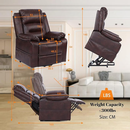 S*MAX Dual Motor Power Lift Recliners Chair for Elderly Infinite Position Full Air Leather Lay Flat Electric Recliner Chairs for Seniors Side Pockets USB Charge Port Brown