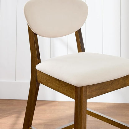 Best Choice Products Bar Stool Set of 2, Mid-Century Modern Upholstered Wood, Armless Counter Height w/Seat Cushion, Backrest - Walnut/Cream