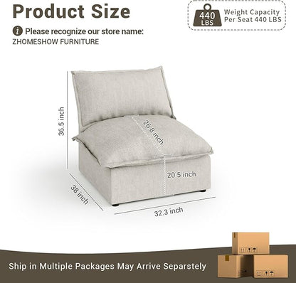 Middle Seat for Cloud Modular Sectional Sofa, Comfy Down Filled Cloud Couch with Removable Cover, Modular Sectional Couches for Living Room, Light Gray
