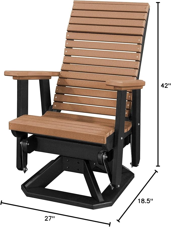 DutchCrafters Modern Horizontal Slat High Back Poly Adirondack Swivel Glider Outdoor Patio Chair (Black & Cedar)