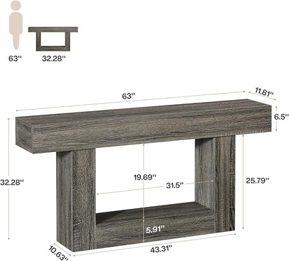 Tribesigns 63-Inch Long Console Table, 2-Tier Entryway Table Sofa Table with Storage, Farmhouse Wood Behind Couch Table for Living Room, Hallway, Rustic Gray