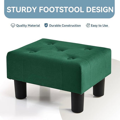 Poofzy Small Foot Stool Ottoman, Velvet Ottoman Foot Rest with Legs, Rectangle Foot Rest for Couch, Footstools and Ottomans Small for Living Room and Entryway (Green)