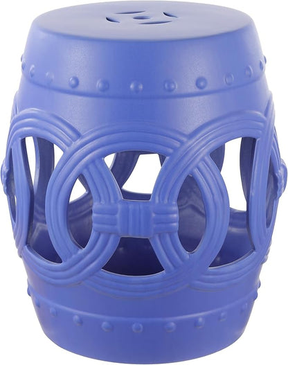 JONATHAN Y TBL1022D Lucky Coins 16" Chinese Ceramic Drum Indoor/Outdoor Garden Stool Bohemian, Coastal, Cottage, French Country, Traditional, for Living Room, Garden Room, Patio, Matte Blue