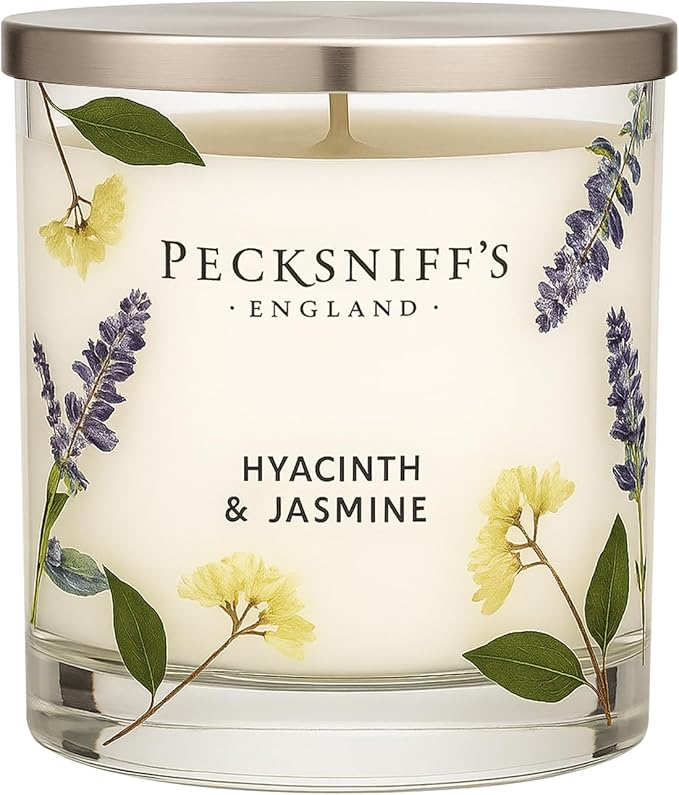 Pecksniff’s 1 Wick Candle – Jasmine & Hyacinth, 184 g / 6.49 oz – Long Lasting Burn, Elegant Home Decor & Relaxing Ambiance