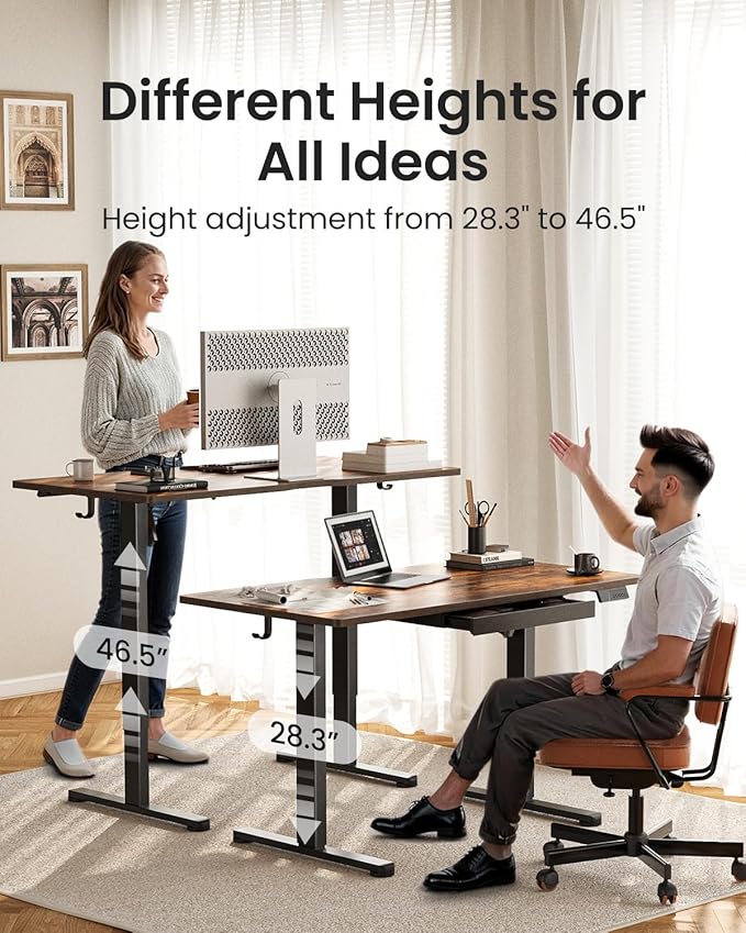 FEZIBO Electric Standing Desk with Drawers, 55 x 28 Inch Height Adjustable Desk with 3 Memory Presets, Sit Stand Up Desks for Home Office, Rustic Brown