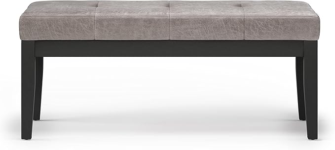 SIMPLIHOME Lacey 41 inch Wide Contemporary Rectangle Tufted Ottoman Bench in Distressed Grey Taupe Vegan Faux Leather, Assembled, For the Living Room and Bedroom