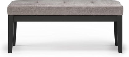 SIMPLIHOME Lacey 41 inch Wide Contemporary Rectangle Tufted Ottoman Bench in Distressed Grey Taupe Vegan Faux Leather, Assembled, For the Living Room and Bedroom