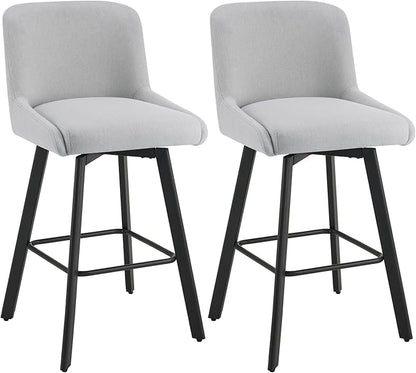 Swivel Bar Stools Set of 2, 30''H Upholstered Barstools with Backs, Modern Counter Height Bar Stool Chairs for Kitchen Island, Metal Legs, Fabric, Light Gray Counter Stools