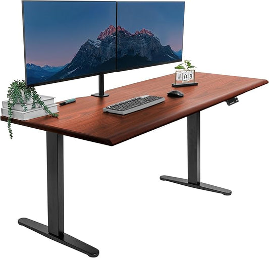 Mount-It! 72" Premium Woodgrain Electric Standing Desk – Hazelnut Adjustable Height Executive Sit Stand Desk with Memory Settings, Black Frame, Ergonomic Edge, One-Piece Desktop