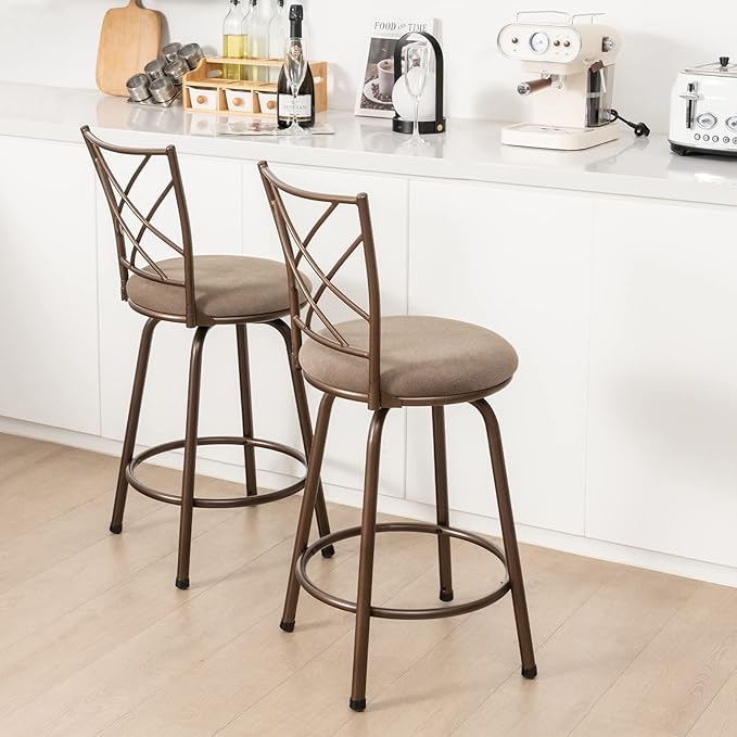 COSTWAY Bar Stools for Kitchen Island, 24/30 Inch Adjustable Seat Height Swivel Barstools, Plush Fabric Cushioned Seat & Cozy Backrest, Extra Leg Tubes for Height Adjustment, for Kitchen, Bar (2)