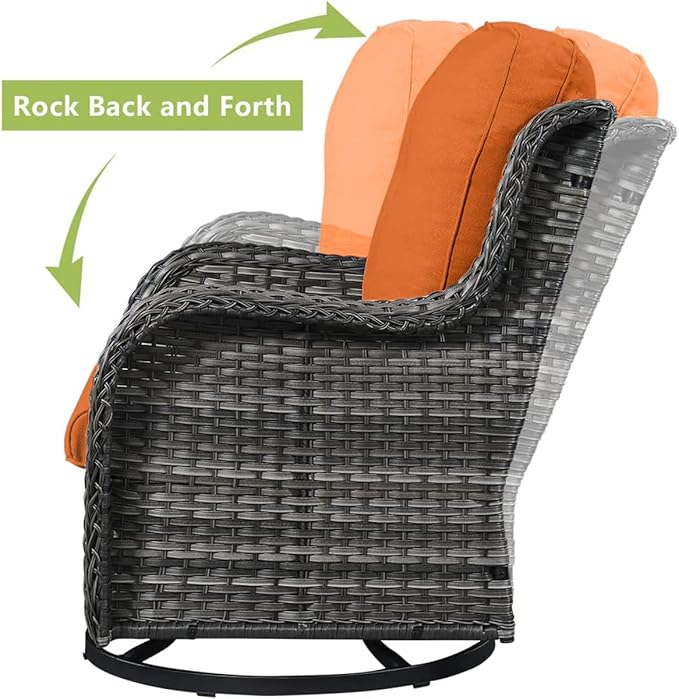 HUMMUH Outdoor Swivel Rocker Wicker Patio Chairs Set of 2, Rattan Rocking Chair Furniture Set(Grey,Orange)