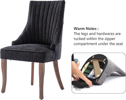 mikibama Linen Dining Chairs Set of 6 Channel Tufted Kitchen Dinner Chair Comfy Fabric Upholstered Accent Chair for Dining Room with Solid Wood Legs (Black 6pc)