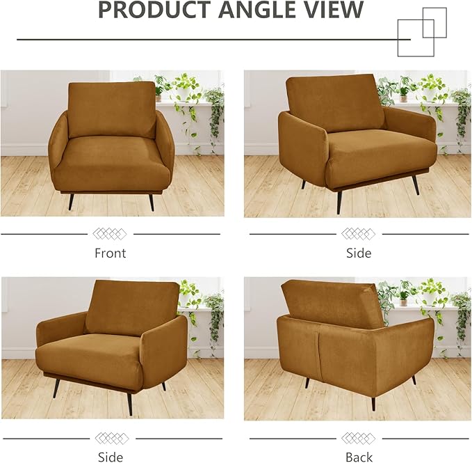 Oversized Accent Chair for Living Room Chairs Reading Arm Chair Comfy Modern Single Sofa Side Chairs with Metal Legs & Soft Cushion for Bedroom, Waiting Room (Velvet Brownish, Set of 1)