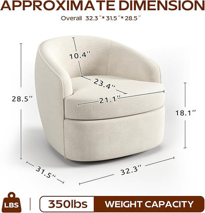 Leyu&Hafort Modern Beige Swivel Accent Chair with Removable Foam Seat Cushion, Linen Upholstered Comfty Sofa for Living Room and Bedroom Reading, FSC Certified Solid Wood Base. (Beige)