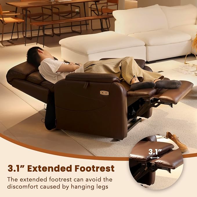 EONIX Large Lay Flat Power Lift Recliner Chair for Elderly, Oversized Electric Lift Chairs, 400lbs Heavy Duty Power Recliner with Heat and Massage, SLRY022063, Dark Brown