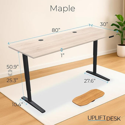 UPLIFTDESK V2 2-Leg Maple Laminate Wood Standing Desk – Adjustable Height, Advanced 1-Touch Memory Keypad, Under Desk Cable Management, Wire Grommets & Rocker Board (Black C-Frame, 80 x 30 inch)