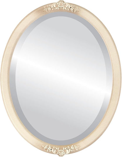 OVALCREST Oval Beveled Wall Mirror for Home Decor - Athena Style - Taupe - 26" x 20" Outside Dimensions