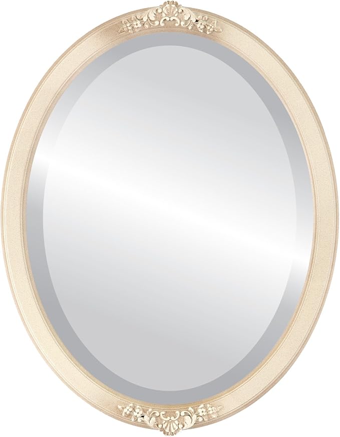 OVALCREST Oval Beveled Wall Mirror for Home Decor - Athena Style - Taupe - 18" x 14" Outside Dimensions