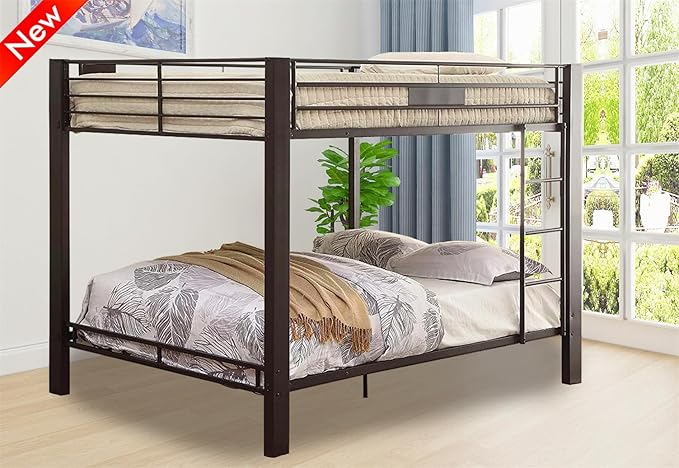 Higher Quality & Stronger Heavy Duty Steel Black Bunk Bed Queen Over Queen Size Bunkbed, Thickened More Stable Safer Metal Bunk Bed (Easier to Assemble)