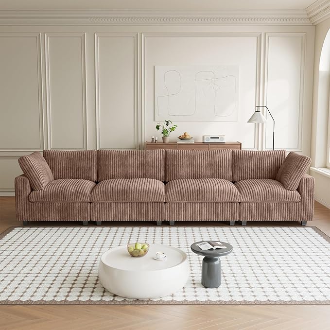 Modular Sectional Sofa, 157.48" Oversized Cloud Couch, 4 Deep Seat Comfy Modular for Living Room, Plush Cushion Covers Removable, Brown