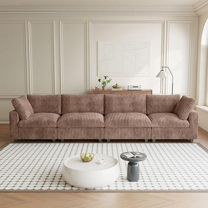 Modular Sectional Sofa, 157.48" Oversized Cloud Couch, 4 Deep Seat Comfy Modular for Living Room, Plush Cushion Covers Removable, Brown