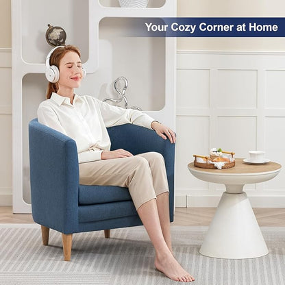 Accent Barrel Chair, Modern Comfy Living Room Chairs with Armrest Small Reading Chair with Cozy Soft Padded for Bedroom Reception Room Cafe, Blue