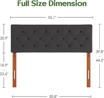 Upholstered Full Headboard, Full Size Headboard Only for Bed Frame from 42”-55”, Adjustable Height Full headboard with Durable Wood Legs, Fabric Bed Headboard in Modern Button Design, Dark Grey