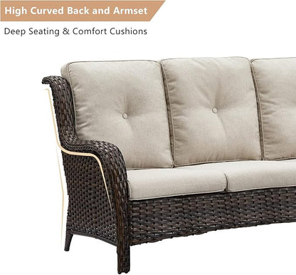 HUMMUH Patio Furniture Set 7 Pieces Wicker Outdoor Sectional Sofa with Swivel Rocker Chairs,Coffee Side Table,Outdoor Ottomans for Patio