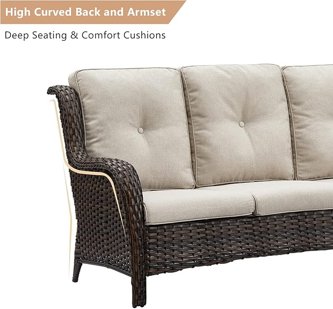 HUMMUH 4 Pieces Outdoor Furniture Patio Furniture Set Wicker Outdoor Sectional Sofa with Swivel Rocking Chairs,Outdoor Coffee Table