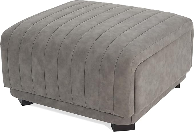 Christopher Knight Home Reyno Upholstered Ottoman with Storage for Living Room, Faux Leather Storage Ottoman Foot Rest with Side Drawers, Modern Square Coffee Table with Wooden Frame, Grey