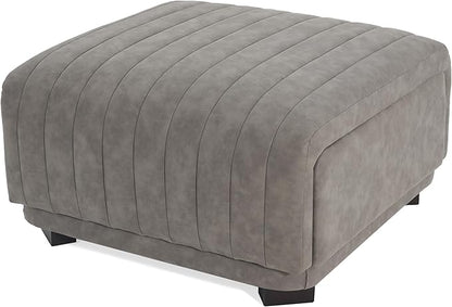 Christopher Knight Home Reyno Upholstered Ottoman with Storage for Living Room, Faux Leather Storage Ottoman Foot Rest with Side Drawers, Modern Square Coffee Table with Wooden Frame, Grey