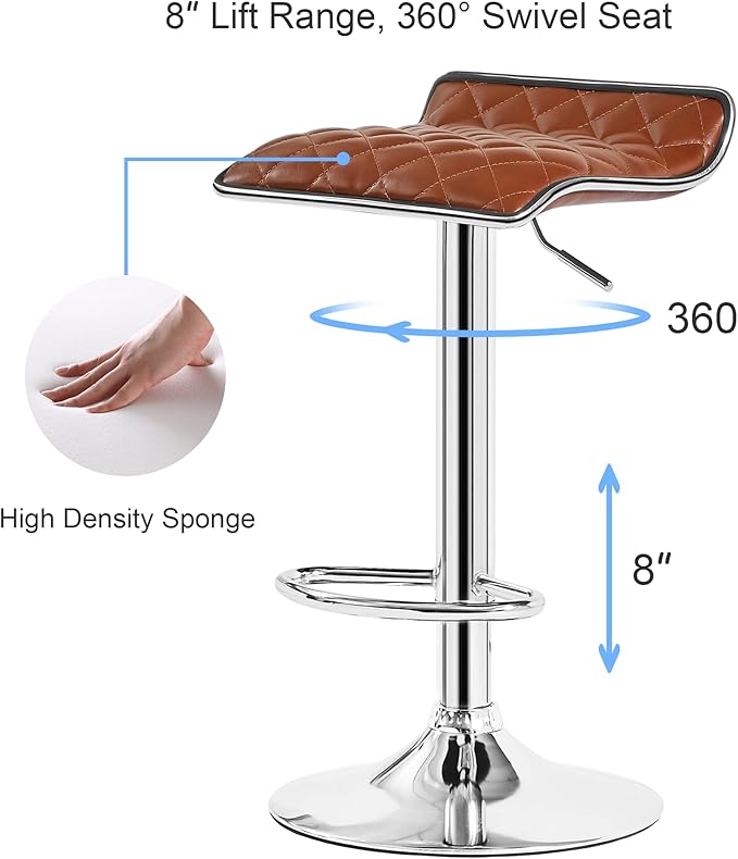 VECELO Adjustable Bar Stools Set of 2, Bar Height Stools for Kitchen Counter