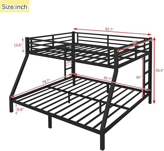 Bellemave Queen Over King Bunk Bed for Adults, Queen Over King Bunk Beds Frame with 2 Side Ladder and Full Length Guardrail, Easy Assemble Bunkbeds, Noise Reduced, Mattress Not Included, Black