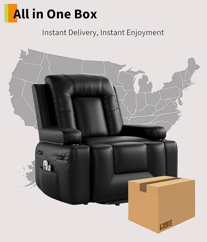 GarveeHome Power Lift Recliner Chair - Heat and Massage, PU Leather, Adjustable Back and Legs, Electric Lift Chair Designed for The Elderly and People with Mobility impaired