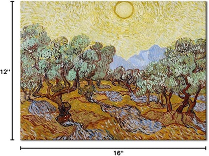 Wieco Art Olive Trees with Yellow Sky and Sun Canvas Print of Vincent Van Gogh Wall Art Paintings Reproduction Field Pictures Artwork for Wall Decor and Home Decorations VAN-0071-3040
