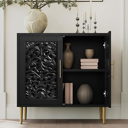 ARTPOWER Vintage Accent Cabinet with 2 Doors, Hollow Carving Buffet Cabinet, Sideboards and Buffets with Storage, Credenza for Living Room, Kitchen, Dining Room, Entryway, Hallway, Black