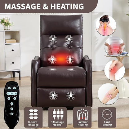PELUMY Manual Lift Recliner Chair with Massage and Heat for Elderly, Single Motor Electric Lift Chair, Heavy Duty Recliner with USB Charging & Side Pockets (Breathable Leather, Brown)
