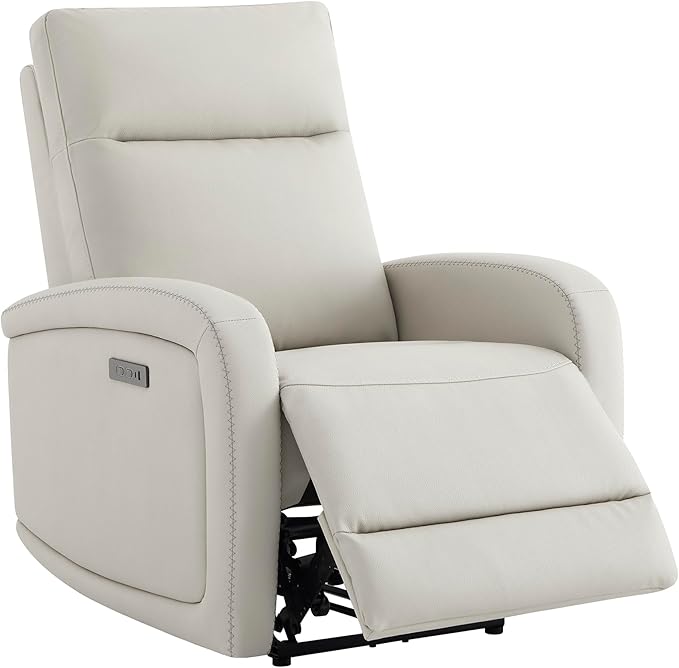 Watson & Whitely Power Recliner Chairs for Adults, Zero Wall Recliners W Power Headrest Type-C Charger, Small Faux Leather RV Recliners Home Theater Seating for Living Room, Cream